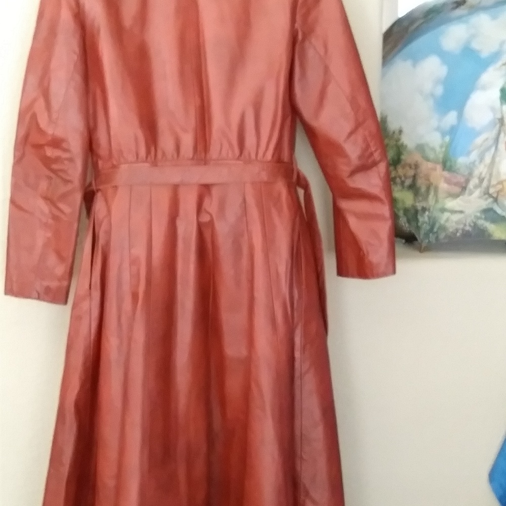 Ladies Brown Leather Long Coat - Picture 3 of 14